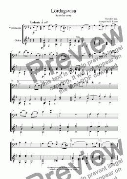 page one of Lordagsvisa (Saturday song) for violoncello and guitar