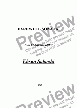 page one of FAREWELL SONATA FOR CLARINET SOLO