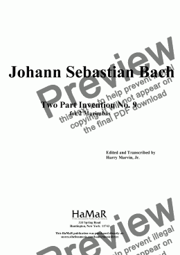 page one of J. S. Bach Two Part Invention No. 9 for 2 Marimbas