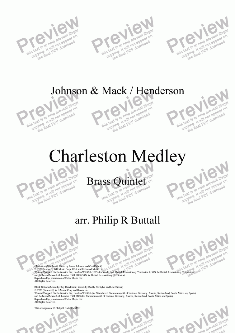 Charleston Medley (Brass Quintet) - Download Sheet Music PDF file