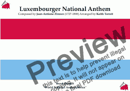 page one of Luxemburgish National Anthem for Brass Quintet (World National Anthem Series)