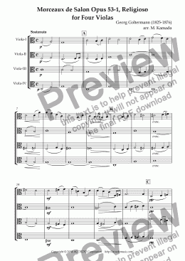 page one of Morceaux de Salon Opus 53-1, Religioso for Four Violas