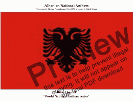 page one of Albanian National Anthem for Brass Quintet & Percussion (Himni i Flamurit - Hymn to the Flag) ''World National Anthem Series''