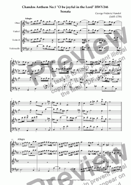 page one of Chandos Anthem No.1 "O be joyful in the Lord" HWV246 Sonata