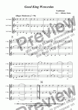 page one of Good King Wenceslas   (Varied, 3 Violins)