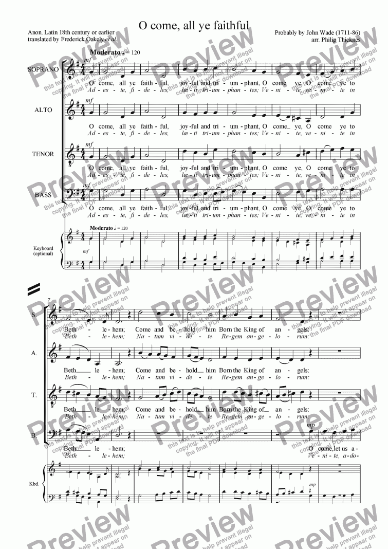 O come, all ye faithful (SATB &amp; keyboard) - Download Sheet Music PDF