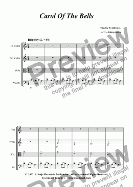 page one of Carol Of The Bells   (String Quartet)