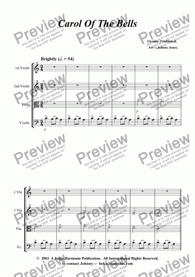 Carol Of The Bells String Quartet Download Sheet Music Pdf File