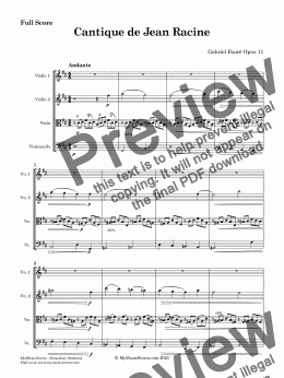 page one of Faure Cantique de Jean Racine for String Quartet