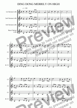 page one of Ding Dong Merrily on High (Clarinet Quartet)
