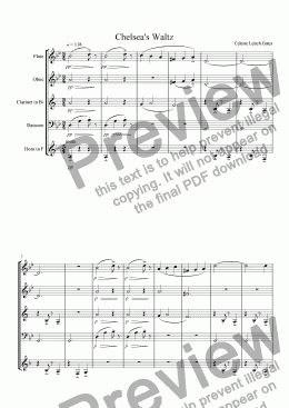 page one of Chelsea’s Waltz (from Enchanted Moments) for Woodwind Quintet