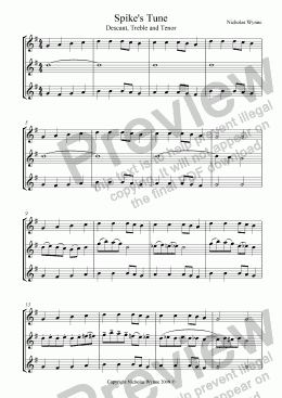 page one of Spike’s Tune for Recorder Trio
