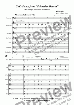 page one of Girl's Dance from 'Polovetsian Dances'    (Trombone and Strings)
