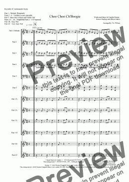 page one of CHOO CHOO CH’BOOGIE (Recorder Ensemble)
