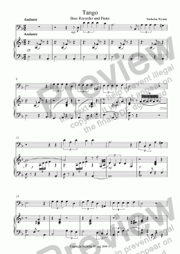 page one of Tango for Bass Recorder and Piano