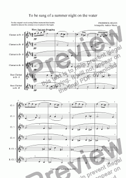 page one of ’To be sung of a summer night on the water’ arr. for Clarinet ensemble