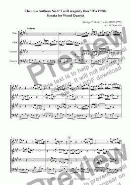 page one of Chandos Anthem No.5 "I will magnify thee" HWV250a Sonata for Wood Quartet