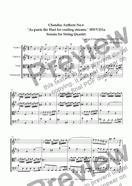 page one of Chandos Anthem No.6  "As pants the Hart for cooling streams" HWV251a Sonata for String Quartet