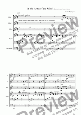 page one of In the Arms of the Wind (flutes, oboe, cello and piano)