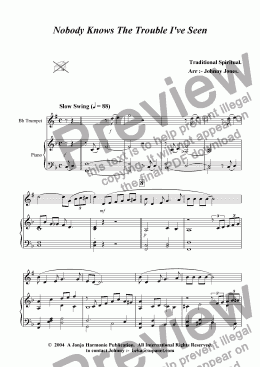 page one of Nobody Knows The Trouble Ive Seen    (Trumpet and Piano)