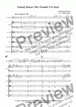 page one of Nobody Knows The Trouble I've Seen   (Trombone and Strings)