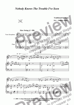 page one of Nobody Knows The Trouble Ive Seen    (Tenor Saxophone and Piano)
