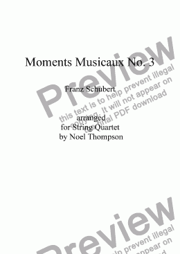 page one of Schubert's Moments Musicaux No. 3 arr. for String Quartet -edited