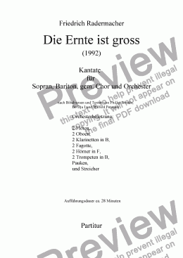 page one of Die Ernte ist gross (Kantate)