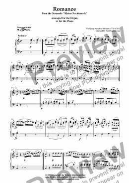 page one of Romanze from the Serenade >Kleine Nachtmusik< (W. A. Mozart)