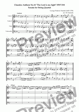 page one of Chandos Anthem No.10 "The Lord is my light" HWV255 Sonata for String Quartet