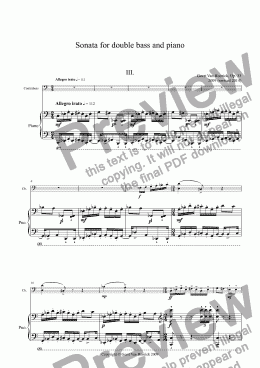 page one of Sonata for double bass and piano, Op. 33 - III. Allegro irato
