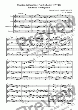 page one of Chandos Anthem No.11 "Let God arise" HWV256 Sonata for Wood Quartet