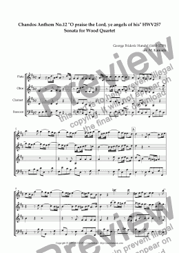 page one of Chandos Anthem No.12 "O praise the Lord, ye angels of his" HWV257 Sonata for Wood Quartet