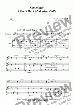 page one of Sometimes I Feel Like A Motherless Child   (Trumpet and Piano)