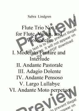 page one of Flute Trio No. 1 for Flute, Violin, and Violoncello, III. Adagio Dolente