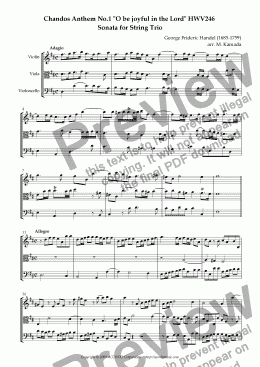 page one of Chandos Anthem No.1 "O be joyful in the Lord" HWV246 Sonata for String Trio