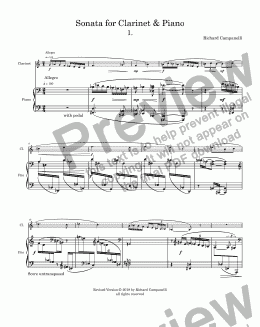 page one of Sonata for Clarinet and Piano, 1st movement