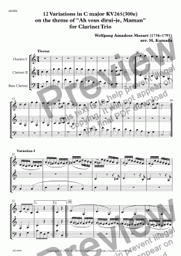 page one of 12 Variations in C major KV265(300e) on the theme of "Ah vous dirai-je, Maman" for Clarinet Trio