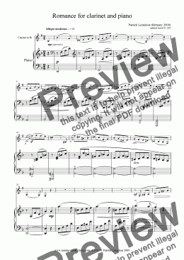 page one of Romance for clarinet and piano