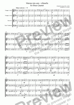 page one of Lassus - MATONA MIA CARA - for brass quartet