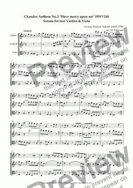 page one of Chandos Anthem No.3 "Have mercy upon me" HWV248 Sonata for two Violins & Viola
