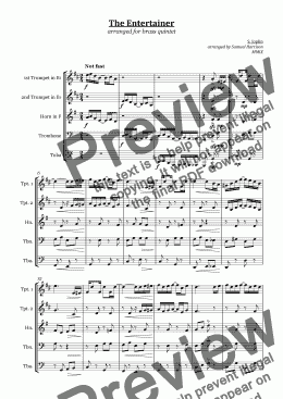 page one of The Entertainer (for brass quintet)