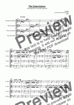 page one of The Entertainer (for recorder quartet)