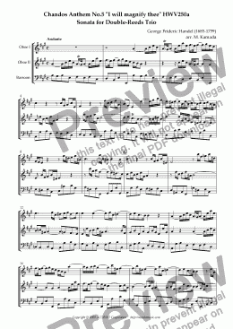 page one of Chandos Anthem No.5 "I will magnify thee" HWV250a Sonata for Double-Reeds Trio