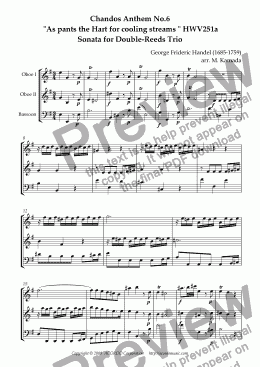 page one of Chandos Anthem No.6  "As pants the Hart for cooling streams" HWV251a Sonata for Double-Reeds Trio