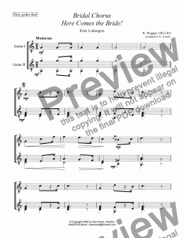page one of Bridal chorus from Lohengrin - Here comes the bride! for easy guitar duet