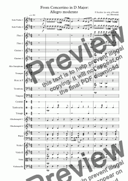 page one of KUCHLER (in style of VIVALDI) - Violin Concertino in D Major - 1st movement: Allegro moderato (arranged for double violin & training orchestra)