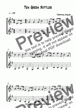 page one of Ten Green Bottles - Beginner Guitar Duet (with optional recorder or violin)