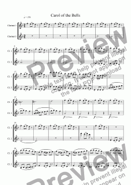 page one of Carol of the Bells, clarinet duet