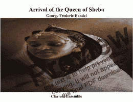 page one of Arrival of the Queen of Sheba for Clarinet Ensemble